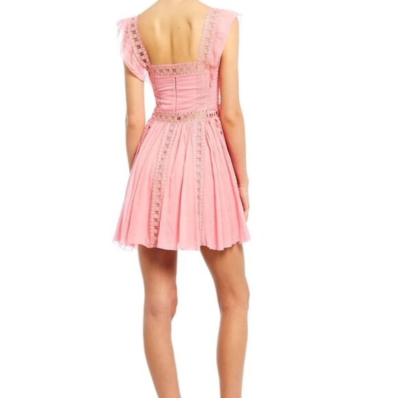 Free People Verona Lace Crochet, Cotton Mini Dress - Pink - Size Small - Picture 3 of 13